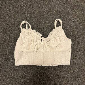 Romwe Knot Front Schiffy Bustier Cropped Lace Cami Top With Adjustable Straps